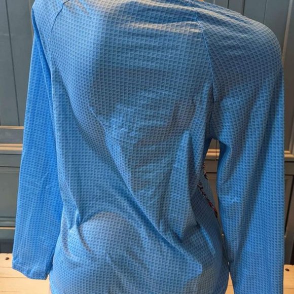 Women's Blue Feather Front Zipper Top Shirt Medium - Picture 2 of 2